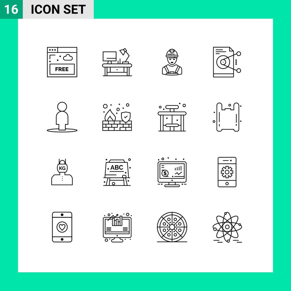 16 contornos de vetores temáticos e símbolos editáveis de elementos de design de vetores editáveis de supervisor de compartilhamento de servidor
