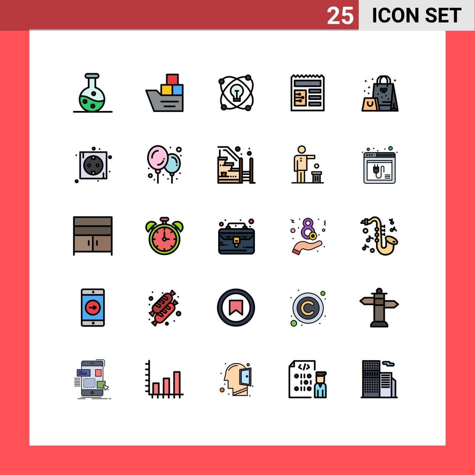 pacote de linha de vetor editável de 25 cores planas de linha preenchida simples da ideia de saco presente documento de interface do usuário elementos de design de vetor editável