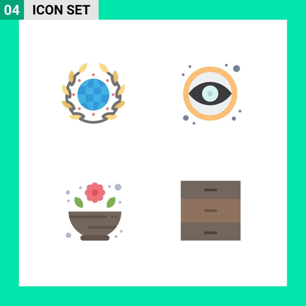 conjunto moderno de pictograma de 4 ícones planos de elementos de design de vetores editáveis do armário gráfico do mundo da farmácia da terra