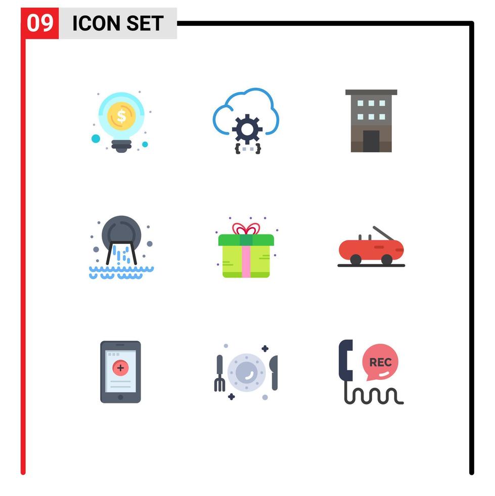 grupo de símbolos de ícone universal de 9 cores planas modernas de processo de poluição de esgoto elementos de design de vetores editáveis da frente da loja de tubos