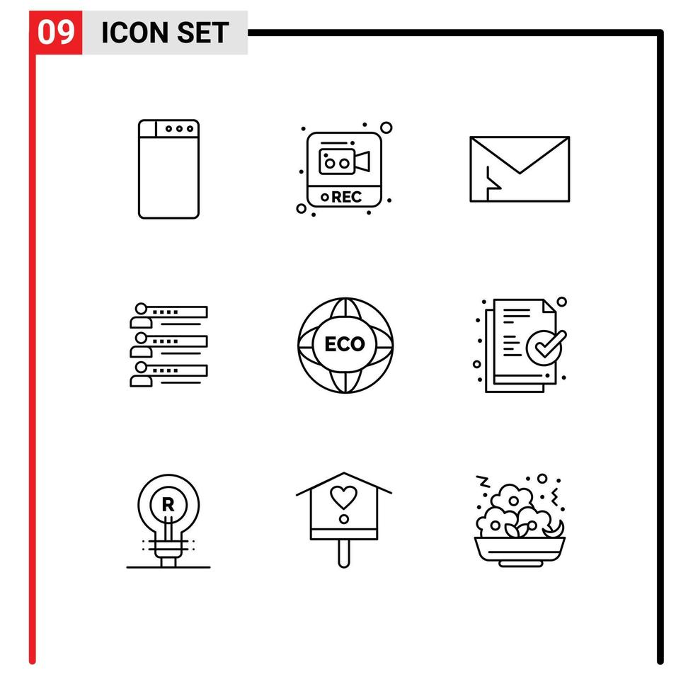 pacote de ícones vetoriais de estoque de 9 sinais e símbolos de linha para configurações de equipe, gráficos de perfil de correio, elementos de design vetorial editáveis vetor