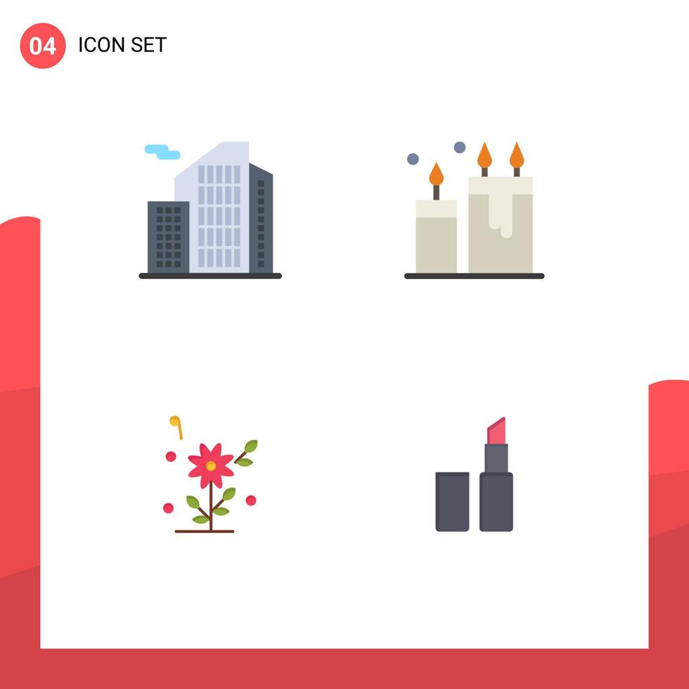 4 pacote de ícones planos de interface de usuário de sinais e símbolos modernos de construção de cosméticos de escritório de flores coração elementos de design de vetores editáveis