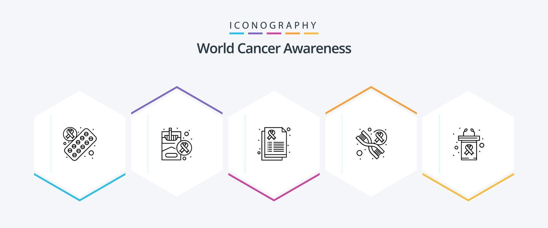 pacote de ícones de 25 linhas de conscientização mundial sobre o câncer, incluindo o dia do câncer. apresentação. saúde. pódio. genética vetor