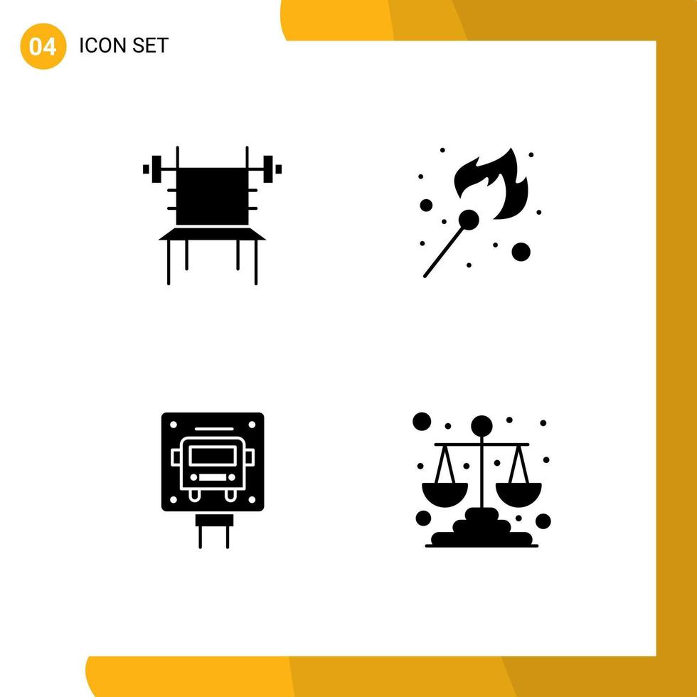 conjunto de sinais de símbolos de ícones de interface do usuário modernos para equilíbrio ônibus sinal de chama de ginásio elementos de design de vetores editáveis