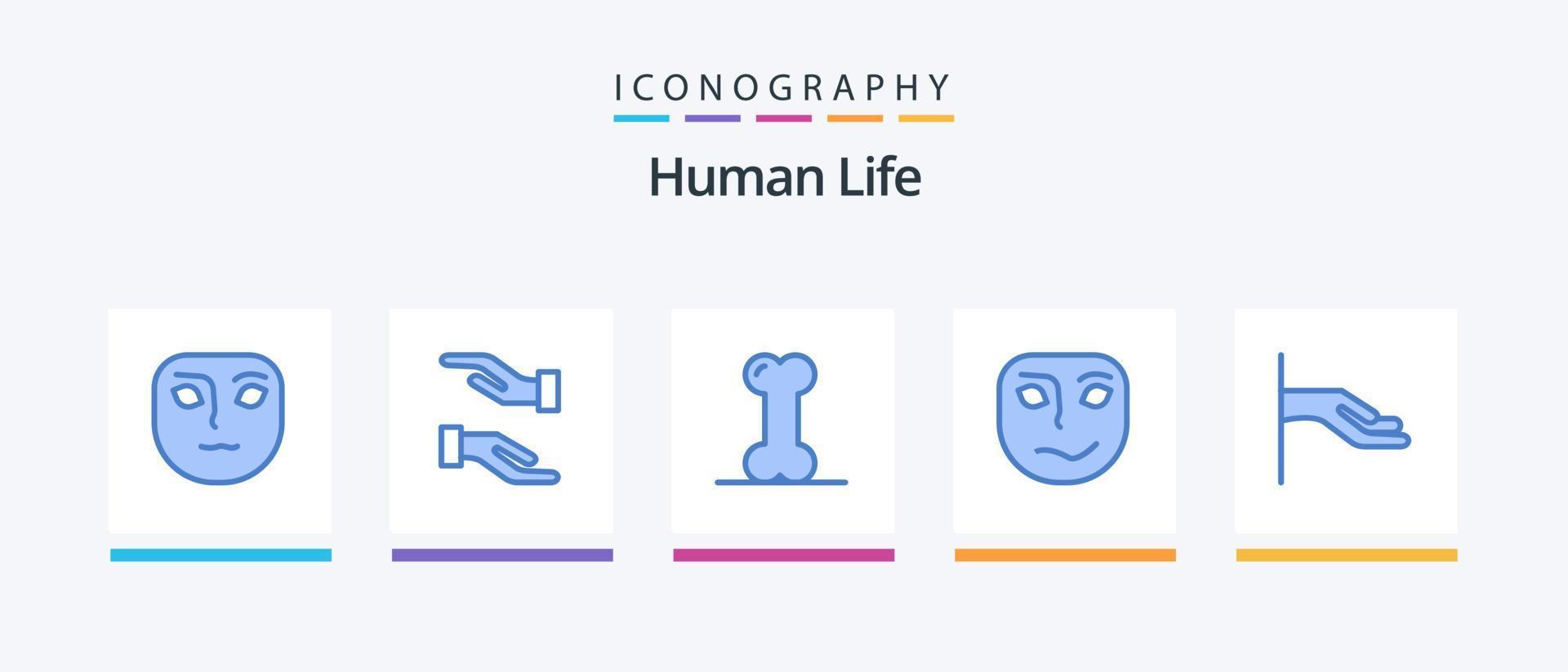 pacote de ícones azul humano 5, incluindo . mão. humano. esmolas. face. design de ícones criativos vetor