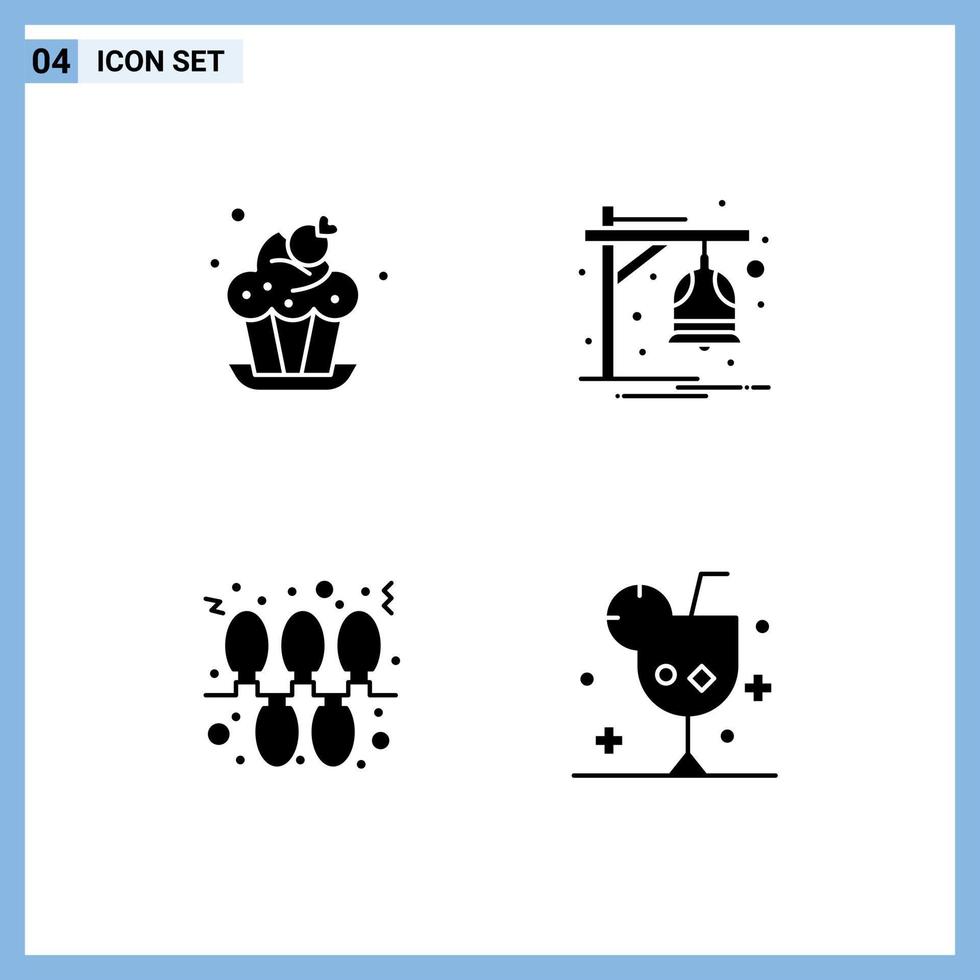 conjunto moderno de 4 glifos e símbolos sólidos, como elementos de design vetorial editáveis de notificação de sobremesa de natal de padaria vetor