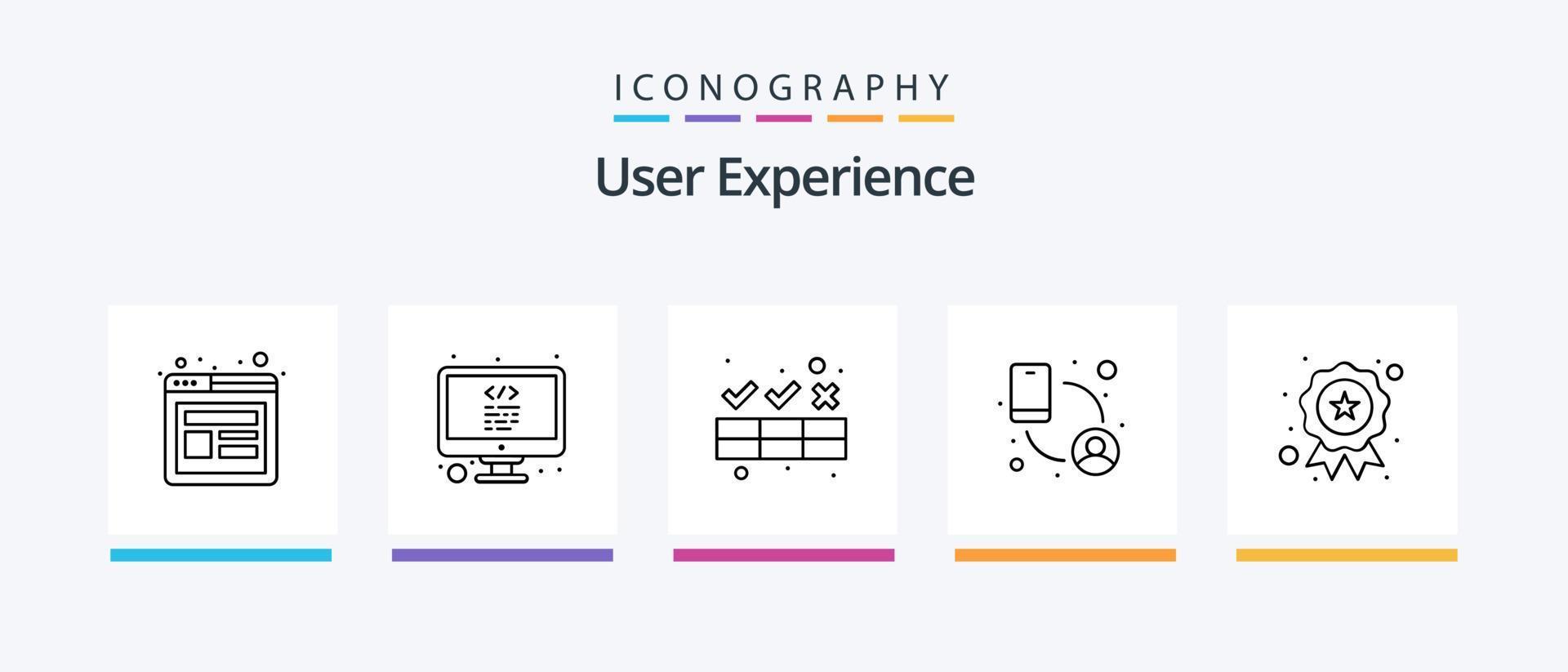 pacote de ícones da linha 5 da experiência do usuário, incluindo computador. dados. limpador. gráfico. costumização. design de ícones criativos vetor