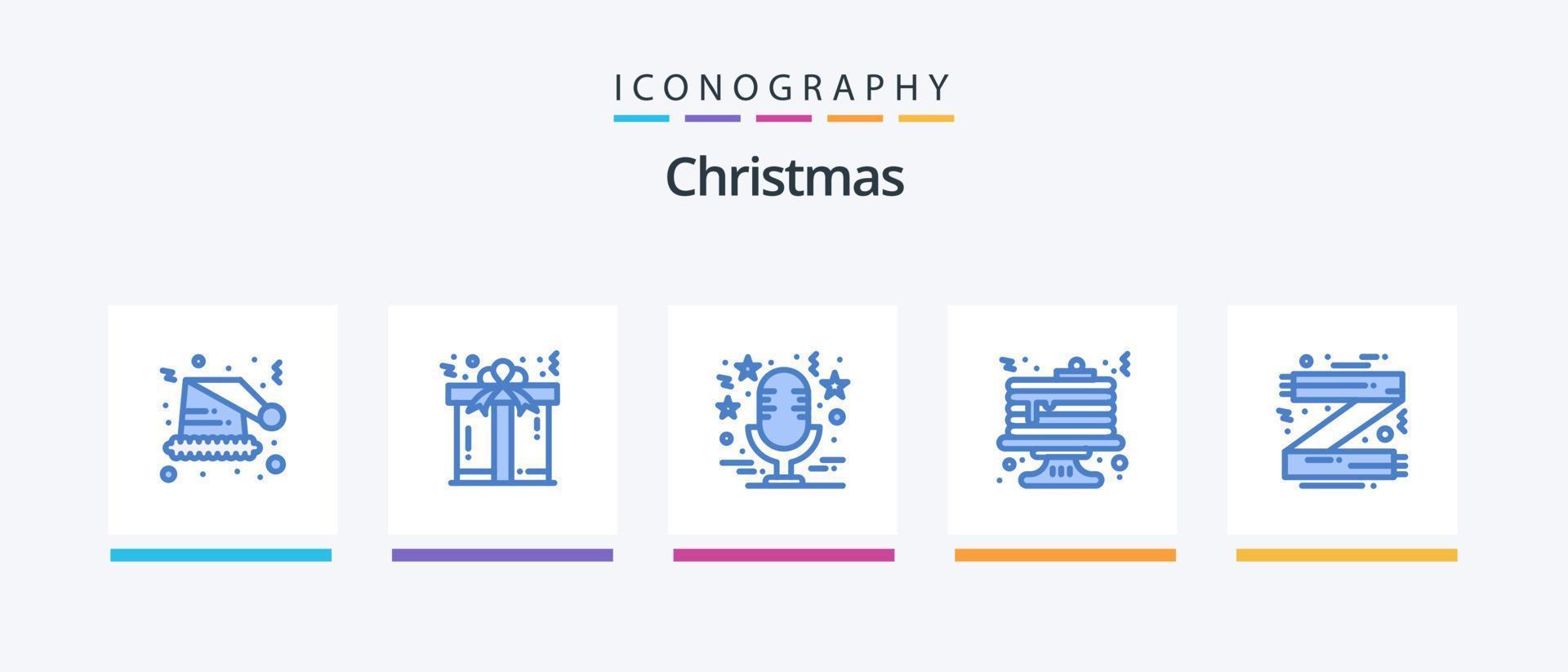 pacote de ícones de natal azul 5, incluindo acessórios. comida. som. bolo. música. design de ícones criativos vetor