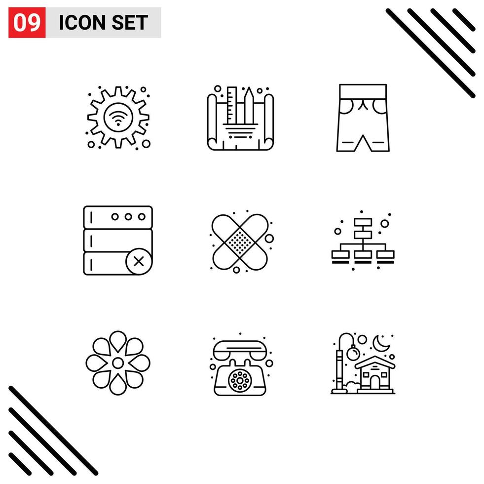9 sinais de contorno universal símbolos de bandagem de roupas de negócios band-aid excluir elementos de design de vetores editáveis