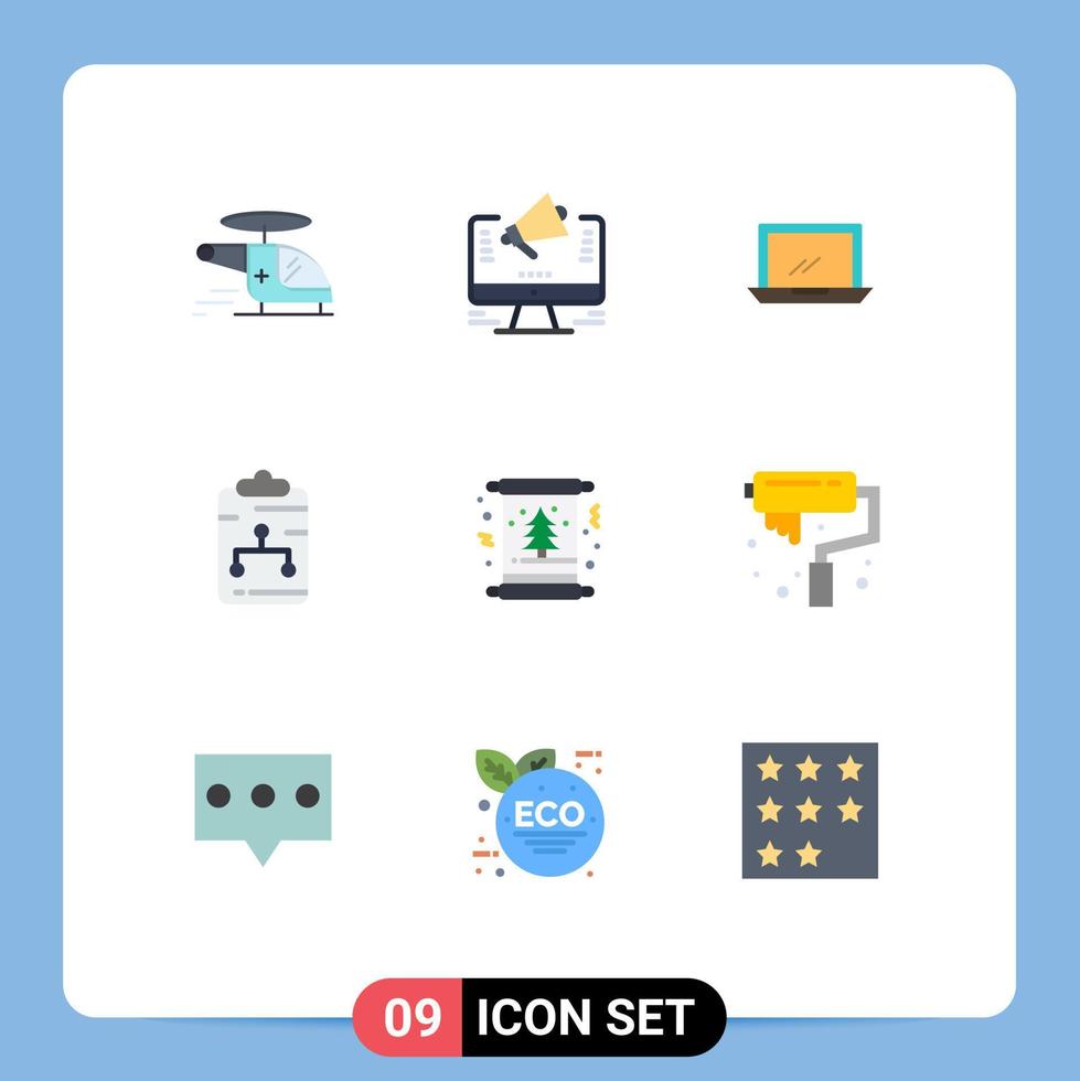 9 cores planas de vetores temáticos e símbolos editáveis de elementos de design de vetores editáveis de dispositivos de PC de marketing de área de transferência de rede