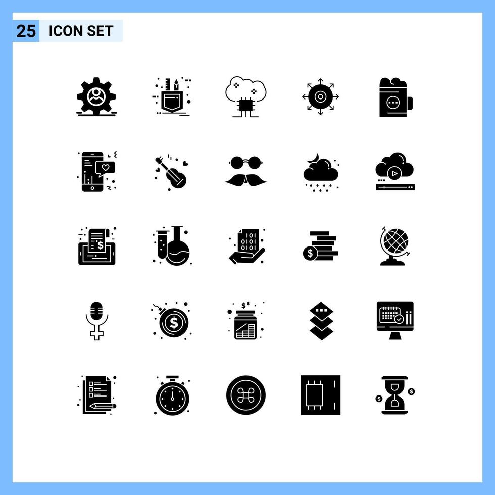 conjunto de 25 símbolos de ícones de interface do usuário modernos, sinais para álcool, alcance de serviços baseados em nuvem, software de nuvem de pontos, elementos de design de vetores editáveis
