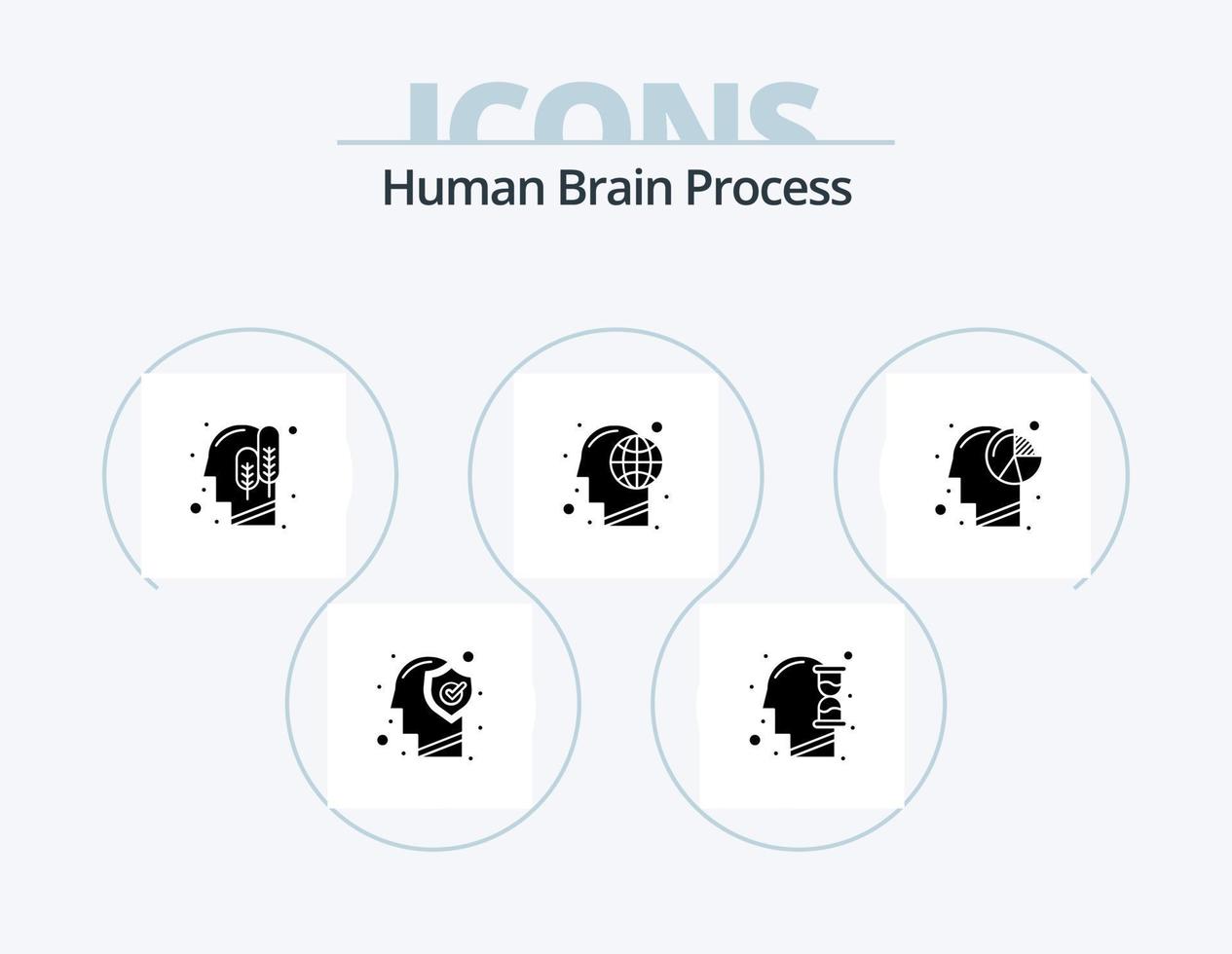 design de ícone do pacote de ícones de glifo de processo do cérebro humano 5. mente. cabeça. ampulheta. global. lógico vetor