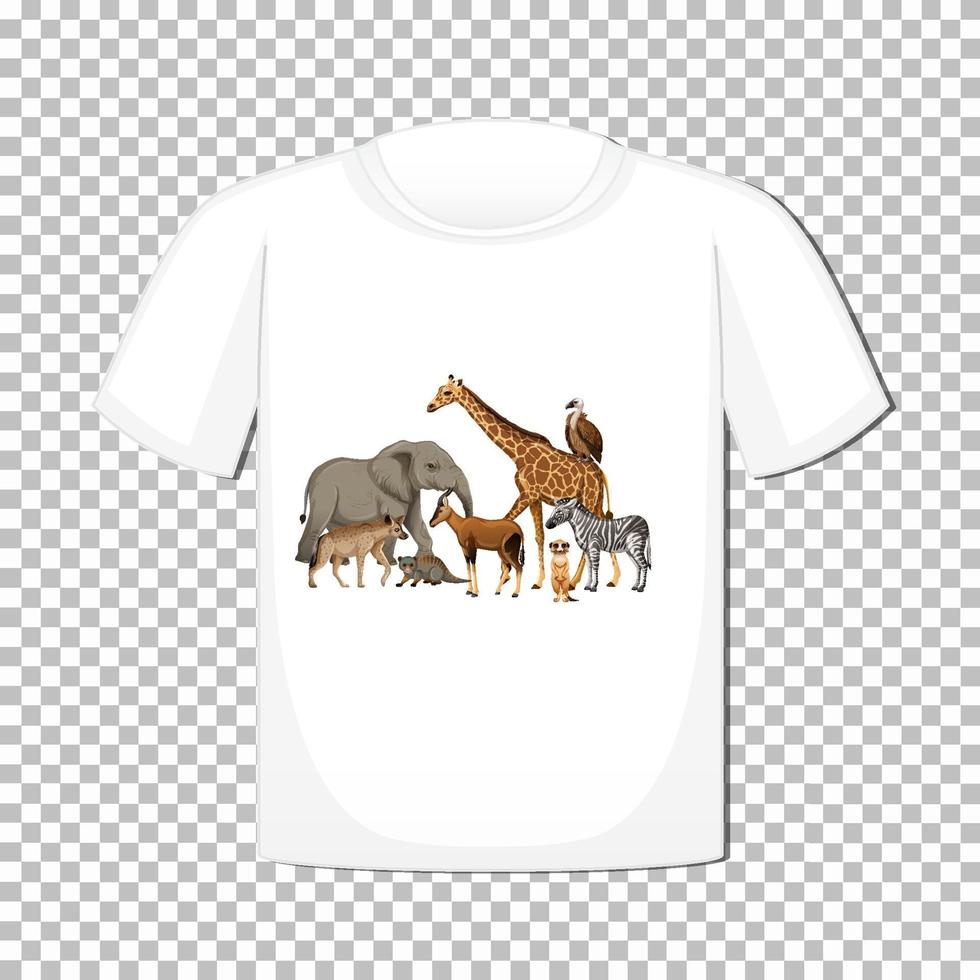 desenho de grupo de animais selvagens em t-shirt isolado em fundo transparente vetor