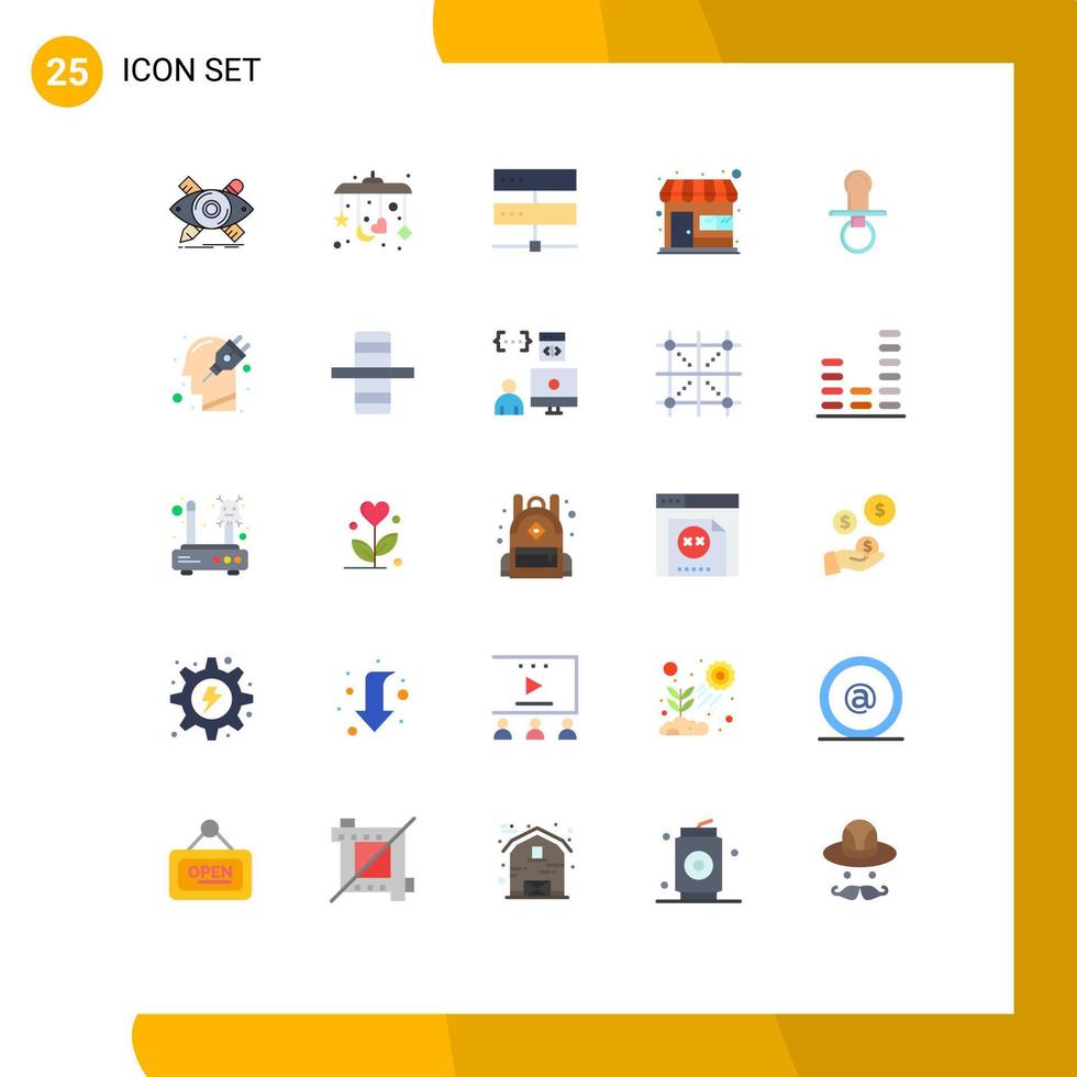 grupo de 25 sinais e símbolos de cores planas para elementos de design de vetor editável de rede de loja de mercado de conexão de loja de mamilos