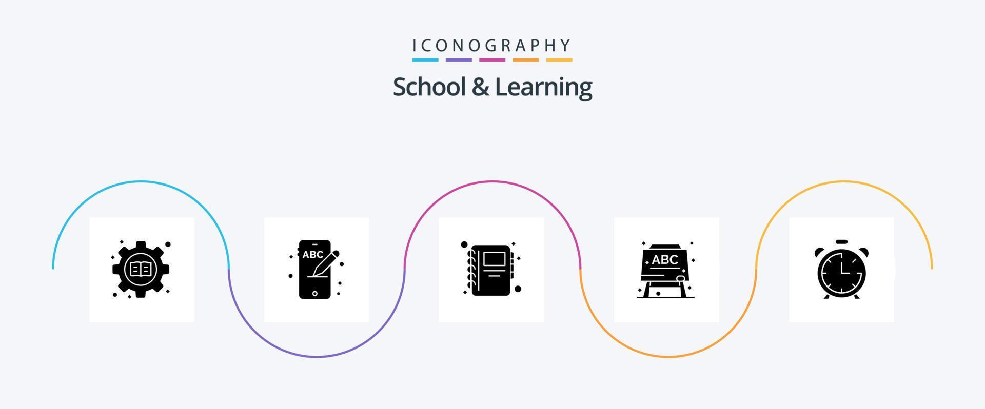 escola e pacote de ícones de glifo 5 de aprendizagem, incluindo . Educação. caderno. relógio. Fórmula vetor