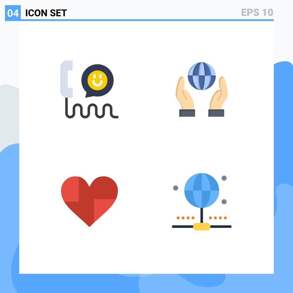 4 ícones planos de vetores temáticos e símbolos editáveis de coração de chamada ajudam na conservação como elementos de design de vetores editáveis
