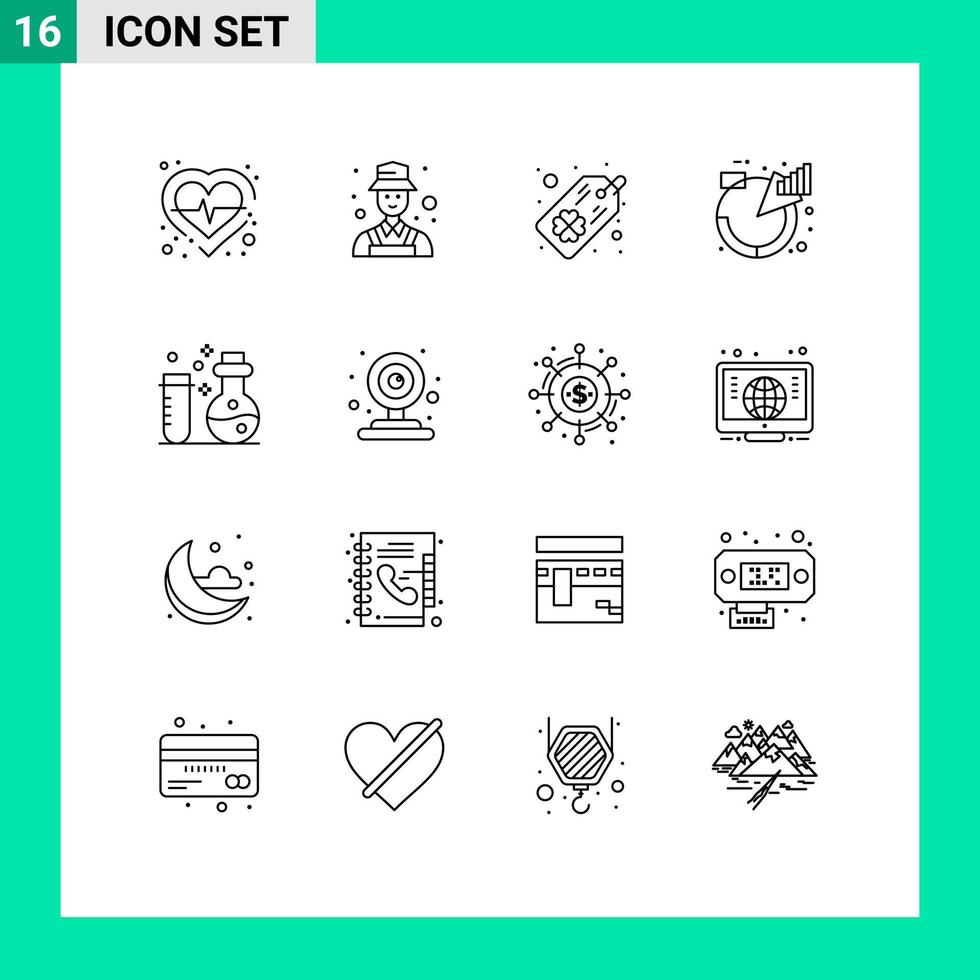grupo de 16 contornos de sinais e símbolos para frascos gerenciamento de tags de produtos elementos de design de vetores analíticos editáveis