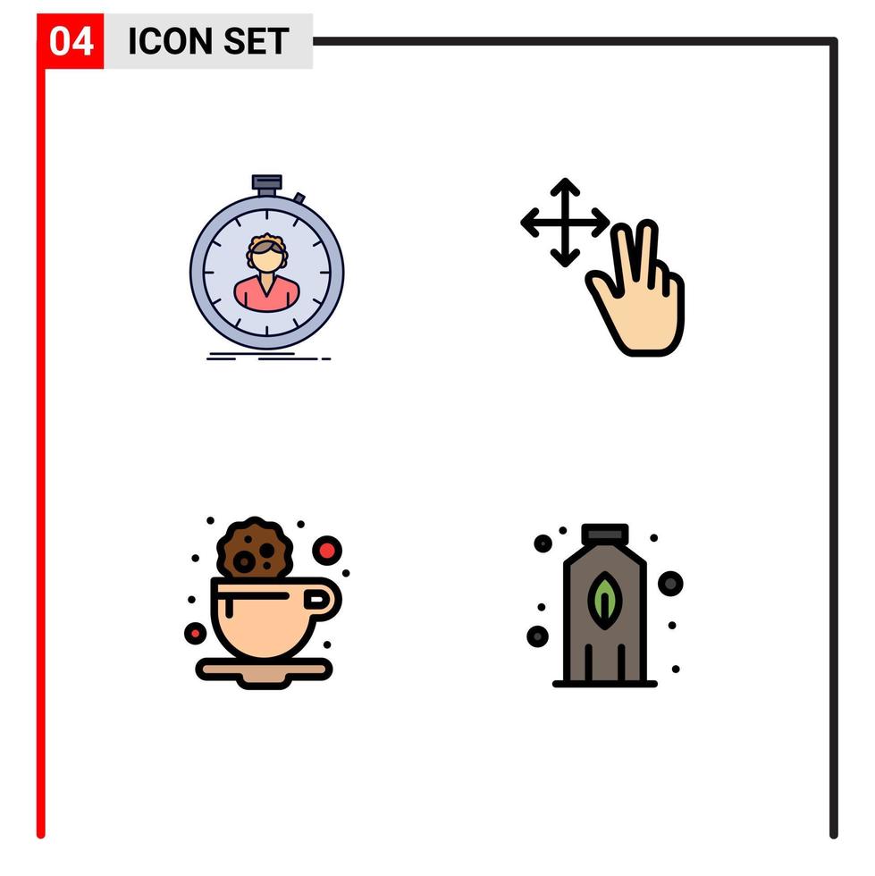 4 cores planas de linhas preenchidas de vetores temáticos e símbolos editáveis de gestos de timer de café rápido bebem elementos de design de vetores editáveis