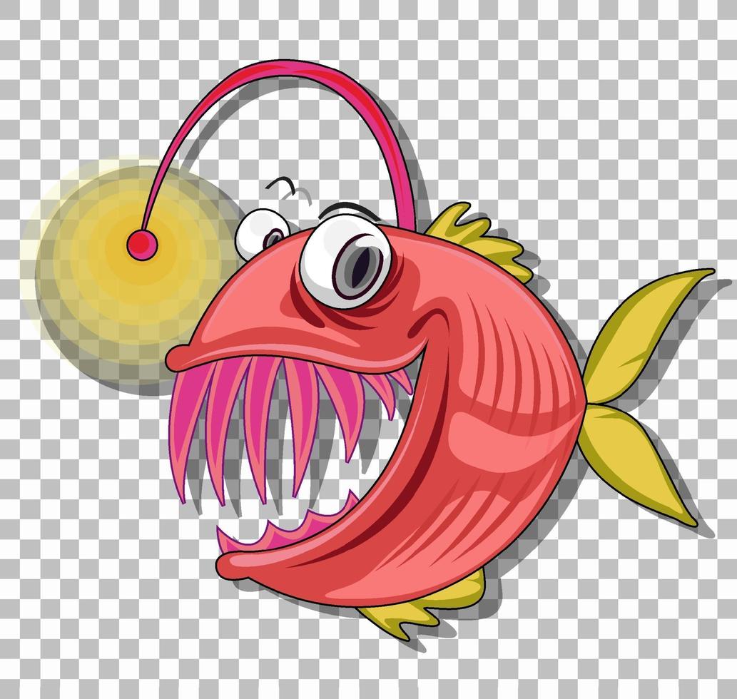 personagem de desenho animado de peixe pescador isolado em fundo transparente vetor