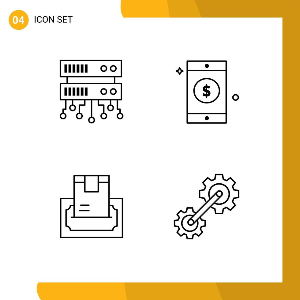 Pacote de 4 linhas de interface de usuário de sinais e símbolos modernos de dinheiro do servidor de banco de dados móvel comprar engrenagens editáveis elementos de design vetorial vetor