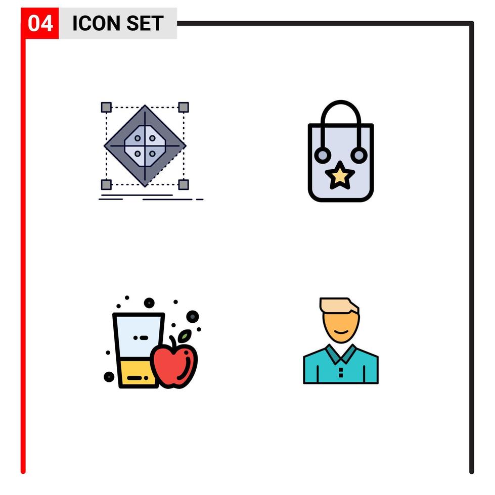 pacote de linha vetorial editável de 4 cores planas de linha preenchida simples de arquitetura bolsa de modelo de maçã beber elementos de design de vetores editáveis
