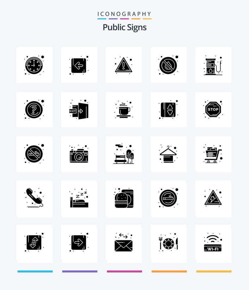 sinais públicos criativos pacote de ícones pretos sólidos de 25 glifos, como combustível. gás. aviso. combustível. água vetor