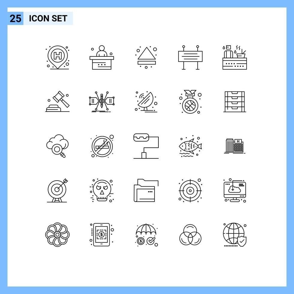 conjunto de pictogramas de 25 linhas simples de construção de estudo de barreira de tráfego quente barricada para baixo elementos de design vetorial editáveis vetor