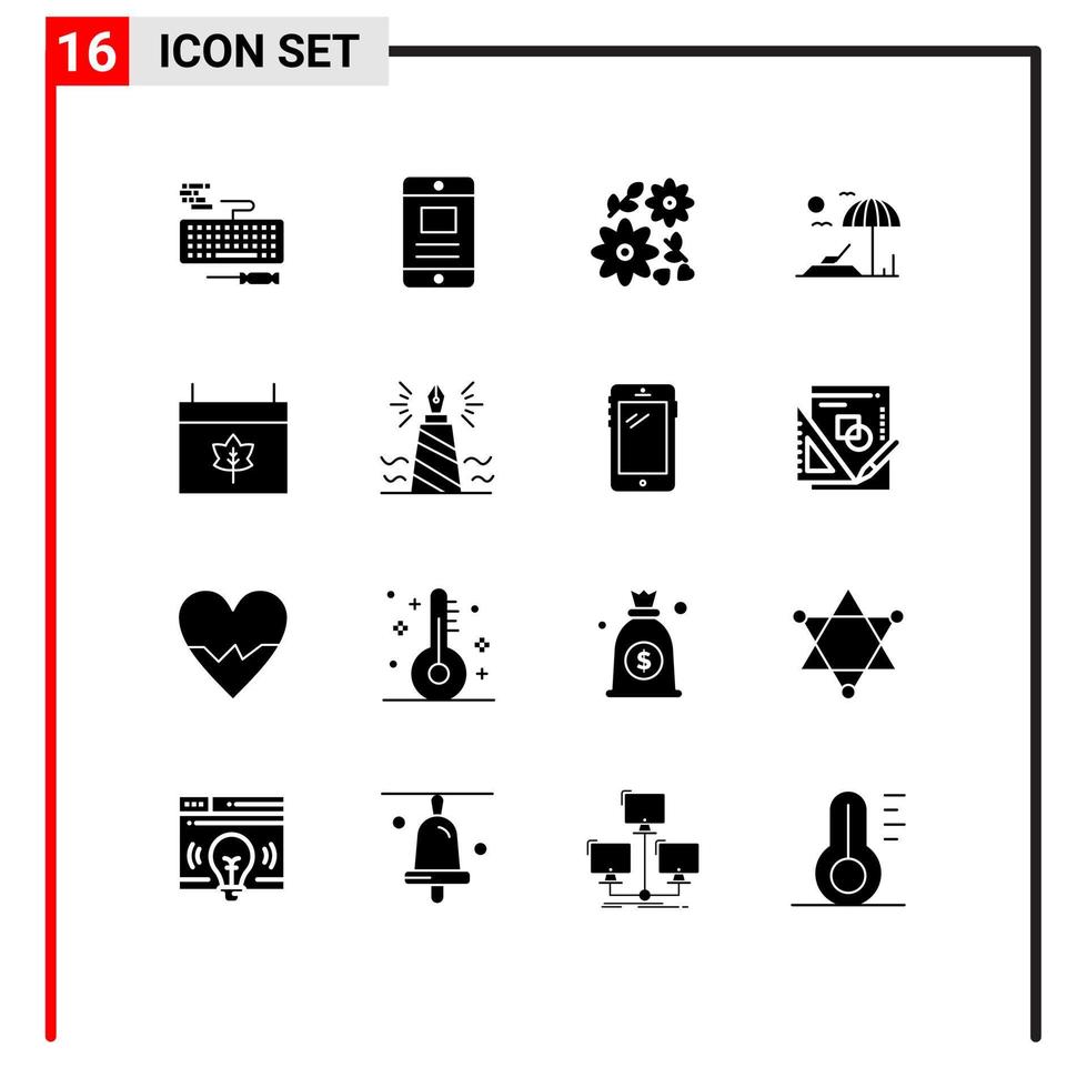 16 interface do usuário pacote de glifos sólidos de sinais e símbolos modernos de buquê de calendário de ação de graças outono solário editável elementos de design vetorial vetor