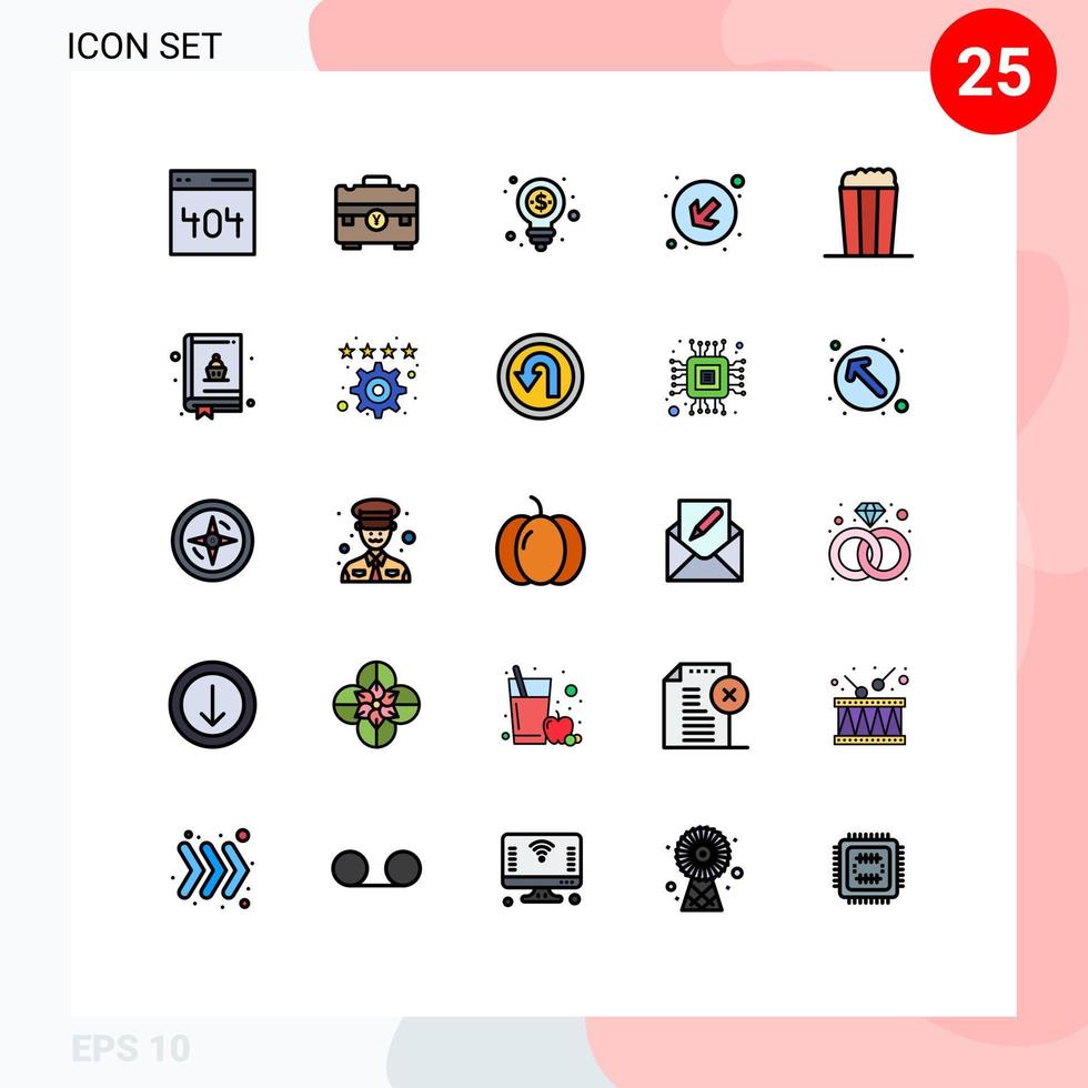 25 interface do usuário linha cheia pacote de cores planas de sinais e símbolos modernos de milho deixou o portfólio para baixo comprando elementos de design de vetores editáveis
