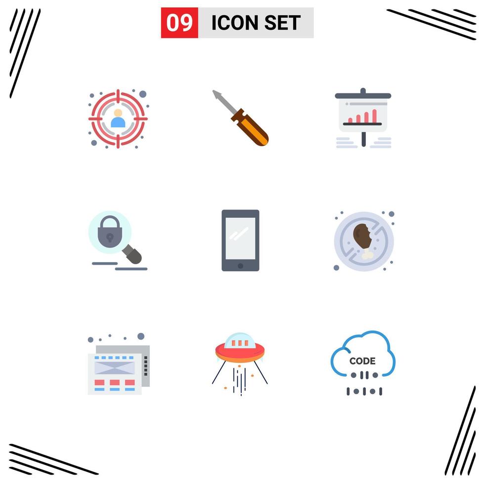 9 ícones criativos, sinais modernos e símbolos de apresentação de bloqueio de telefone, pesquisa, negócios, elementos de design de vetores editáveis