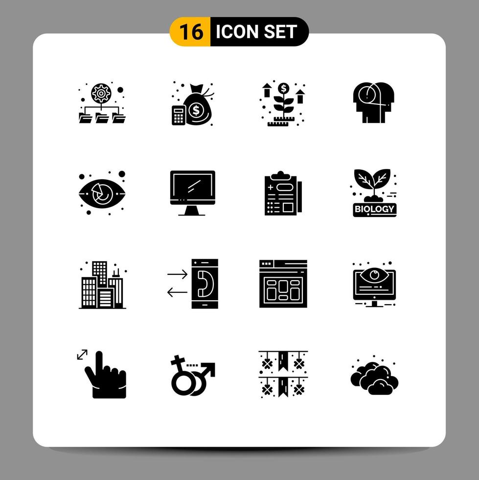 pacote de ícones de vetores de estoque de 16 sinais e símbolos de linha para gráficos de mercado, dinheiro, comunicação humana, elementos de design de vetores editáveis