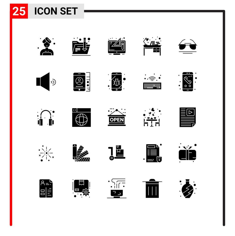 25 ícones criativos, sinais e símbolos modernos da mesa de estudo dos olhos, mesa digital, mesa, elementos de design vetorial editáveis vetor