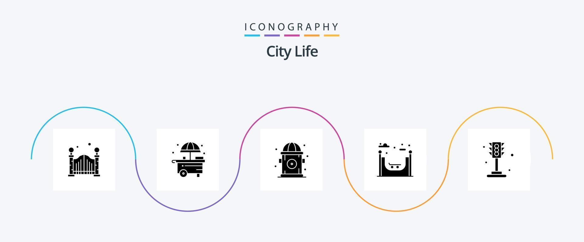 pacote de ícones do glifo 5 da vida da cidade, incluindo . luz. Hidrante. tráfego. cidade vetor