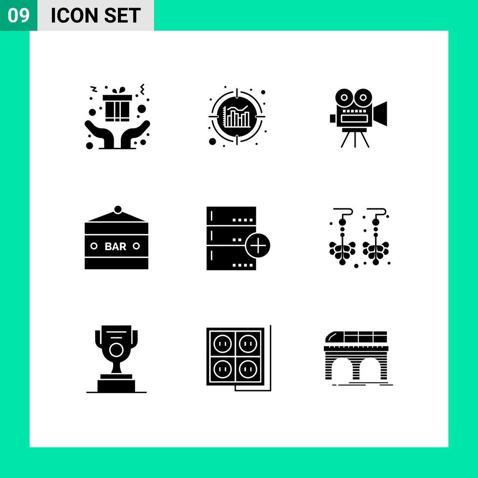 pacote de interface do usuário de 9 glifos sólidos básicos de comida de backup e bebida movi entretenimento bar assinar elementos de design de vetores editáveis