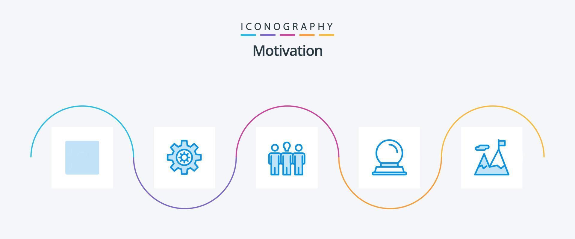 pacote de ícones de motivação azul 5, incluindo . missão. aprendizado. negócios. bola mágica vetor
