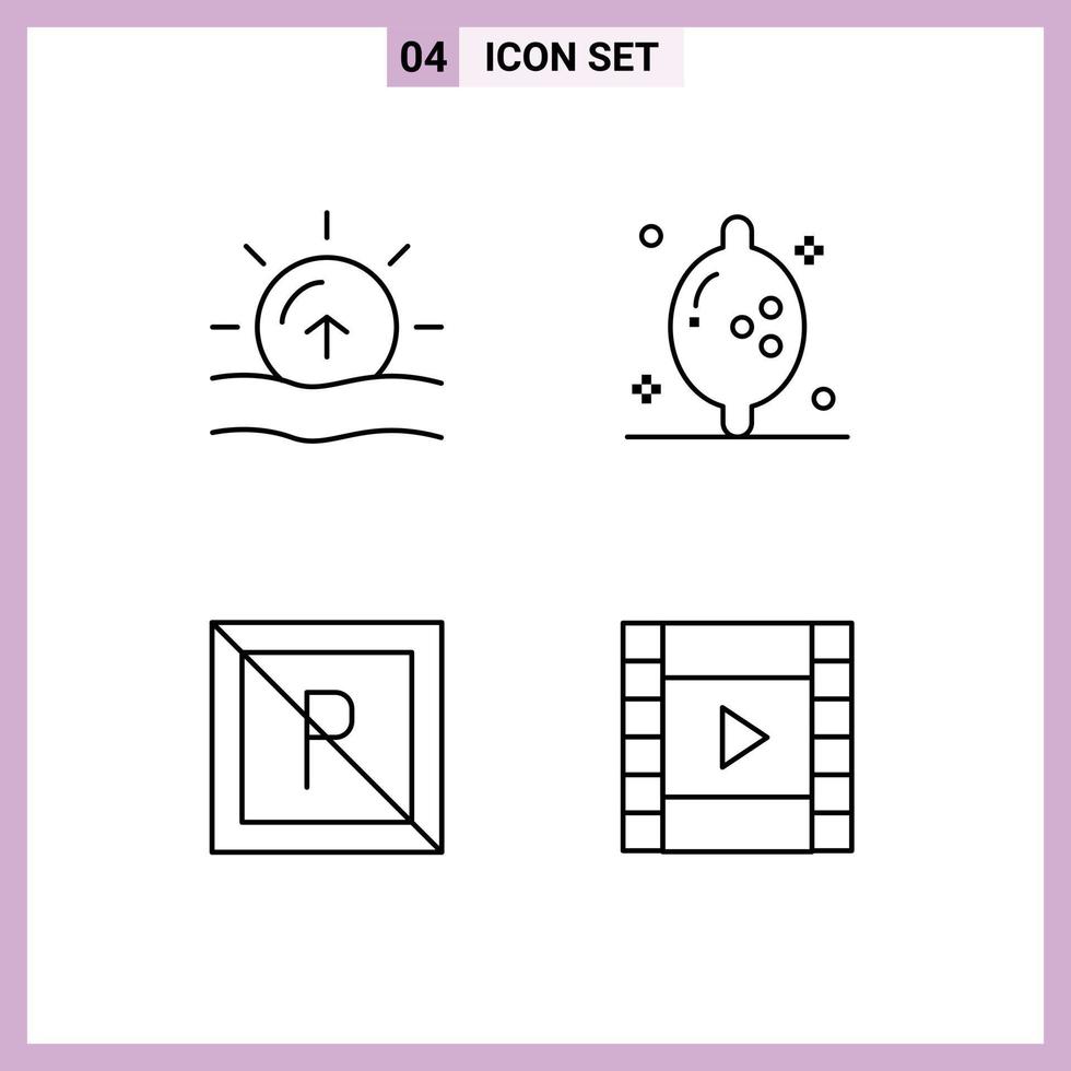 conjunto de pictogramas de 4 cores planas de linha preenchida simples da natureza, tempo de estacionamento, filme de limão, elementos de design de vetores editáveis