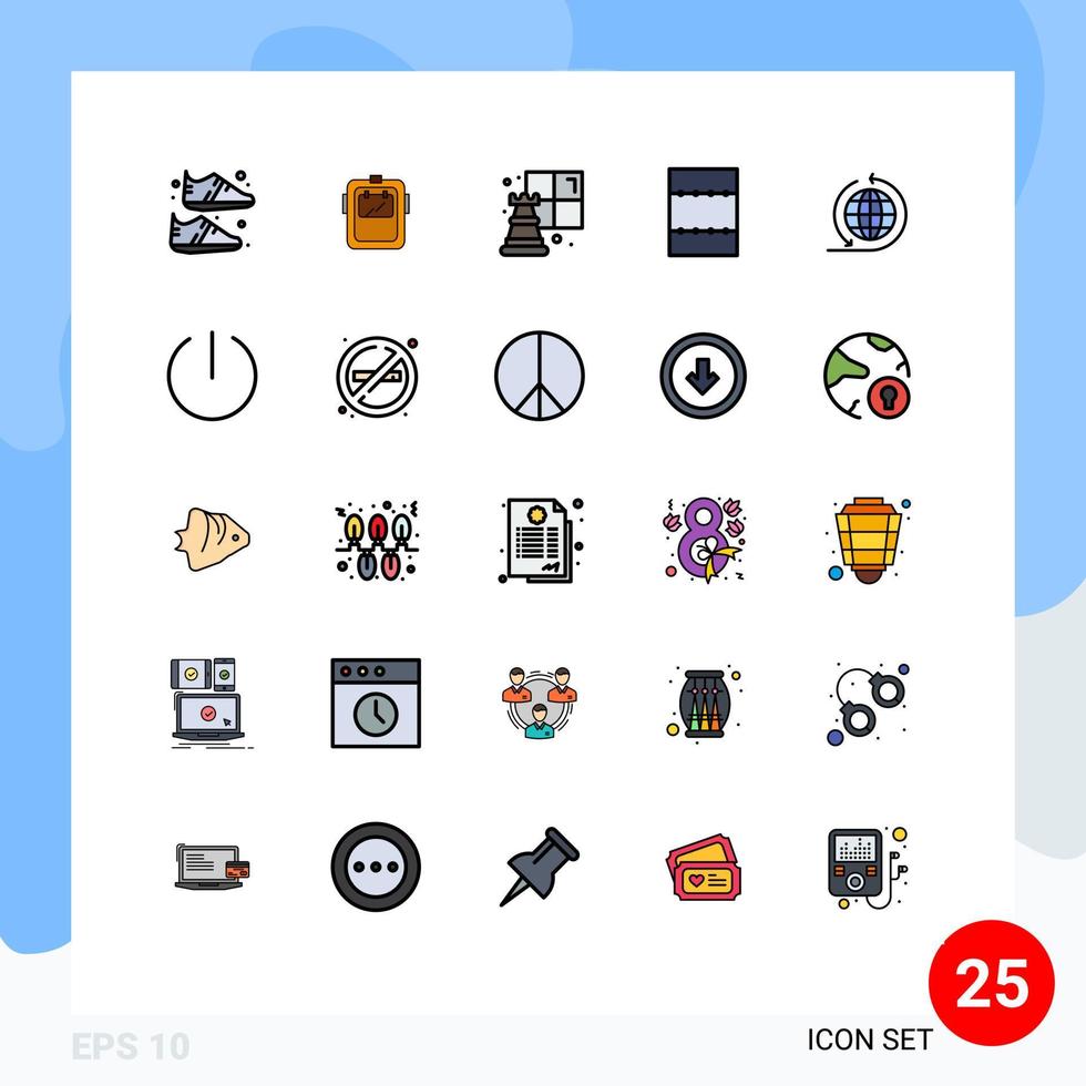 grupo de 25 cores planas de linhas preenchidas modernas definidas para elementos de design de vetores editáveis de layout de negócios global fora da rede de negócios