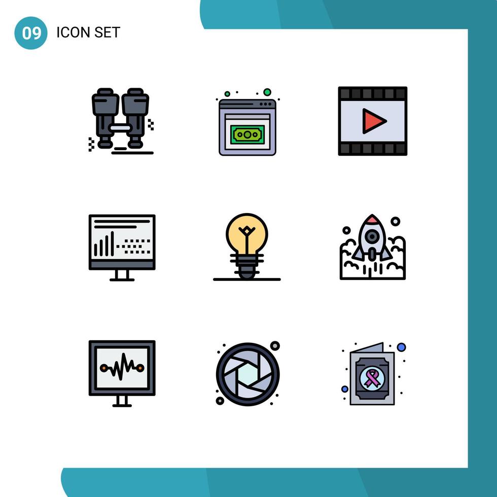 conjunto de 9 sinais de símbolos de ícones de interface do usuário modernos para programação de lâmpada, desenvolvimento de player de mídia, codificação de elementos de design de vetores editáveis