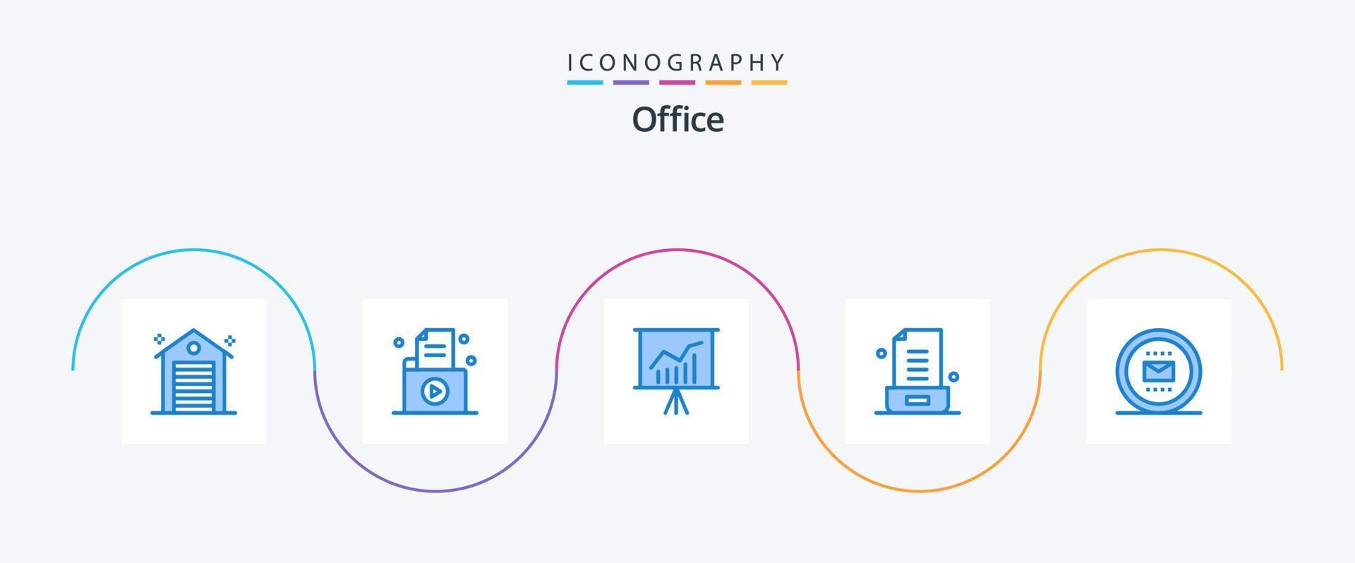 pacote de ícones de escritório azul 5 incluindo envelope. observação. registro. carta. apresentação vetor
