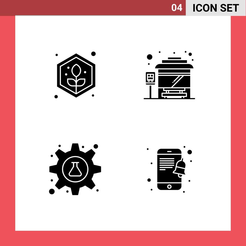 4 ícones criativos, sinais e símbolos modernos de agricultura, laboratório, sementes, terminal de ônibus, tubo, elementos de design vetorial editáveis vetor