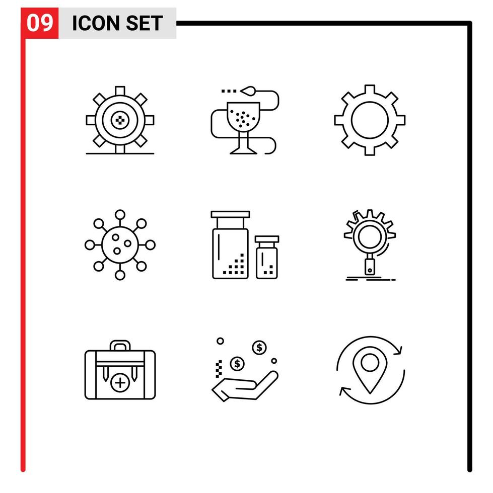 pacote de esboço de 9 símbolos universais de codificação de elementos de design de vetores editáveis de química, medicina, bioquímica celular