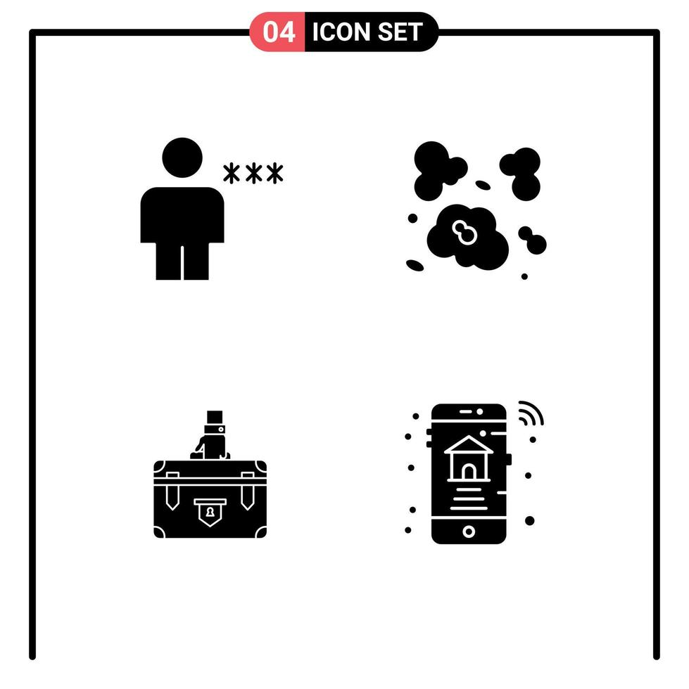 conjunto de 4 sinais de símbolos de ícones de interface do usuário modernos para mala de avatar elementos de design de vetores editáveis de negócios de poeira humana