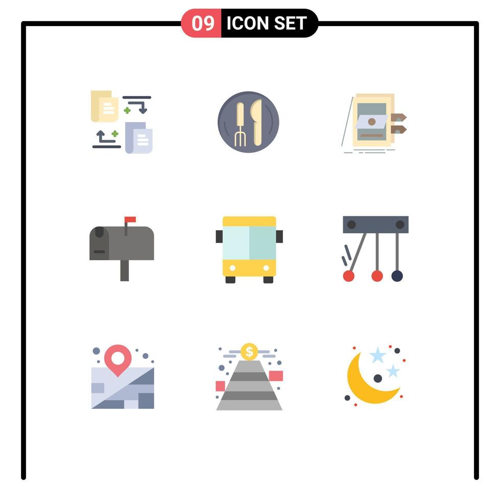 pacote de interface do usuário de 9 cores planas básicas de elementos de design de vetores editáveis de correio automotivo de contabilidade de transporte