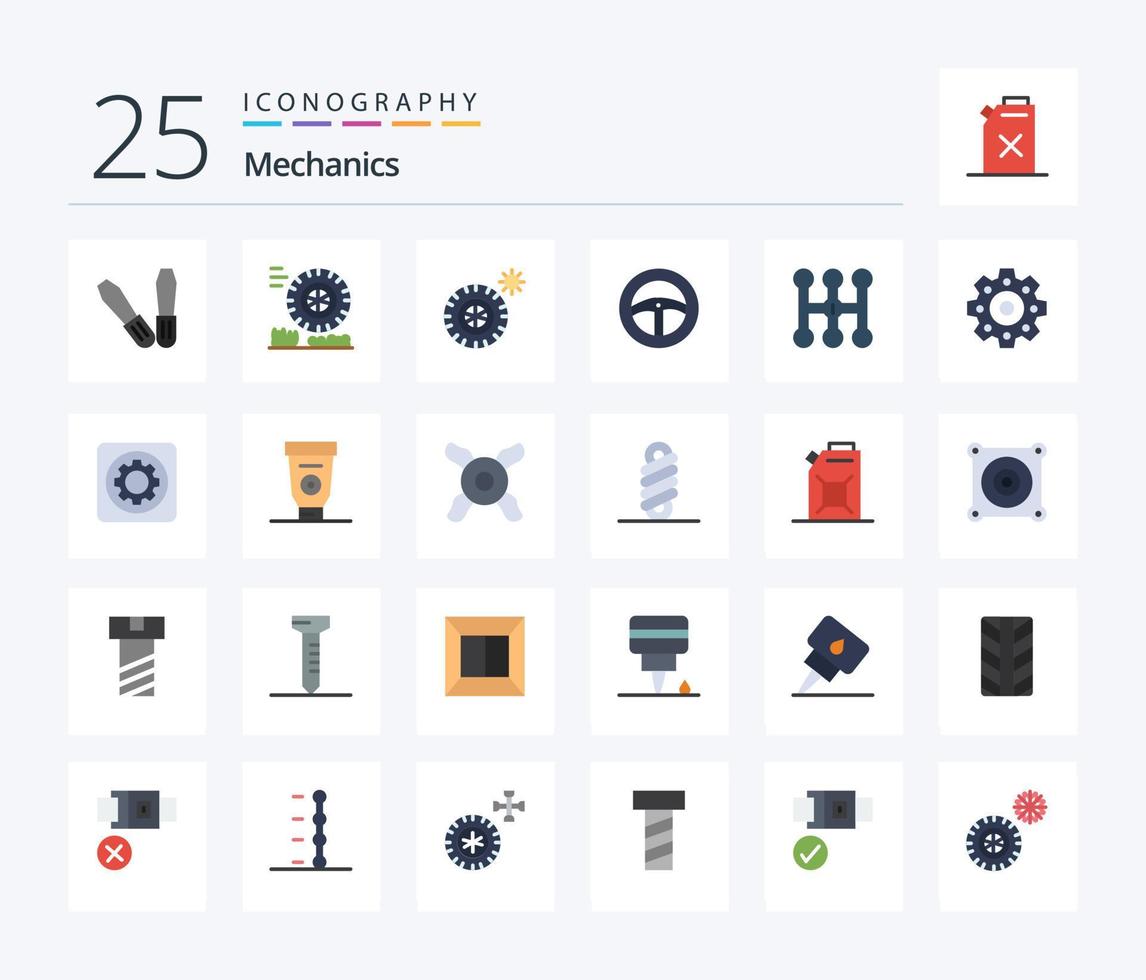pacote de ícones de 25 cores planas de mecânica, incluindo mecânico. engrenagens. carro. mecânico. manual vetor