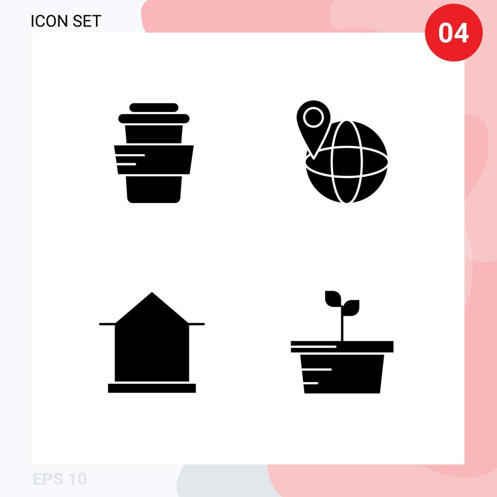 pacote de interface do usuário de 4 glifos sólidos básicos de vidro, construção global, natureza, elementos editáveis de design vetorial vetor