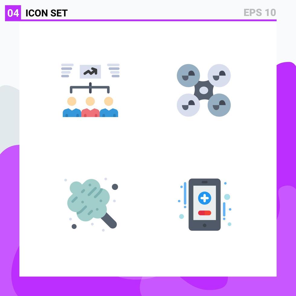 pacote de ícones vetoriais de estoque de 4 sinais e símbolos de linha para tarefas de algodão doce em equipe, comida voadora, elementos de design vetorial editáveis vetor