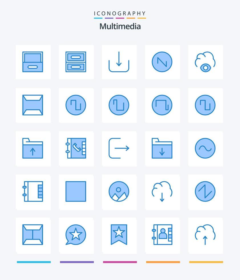 pacote de ícones azuis de 25 multimídia criativa, como wave. som. aceno. selado. documentos vetor