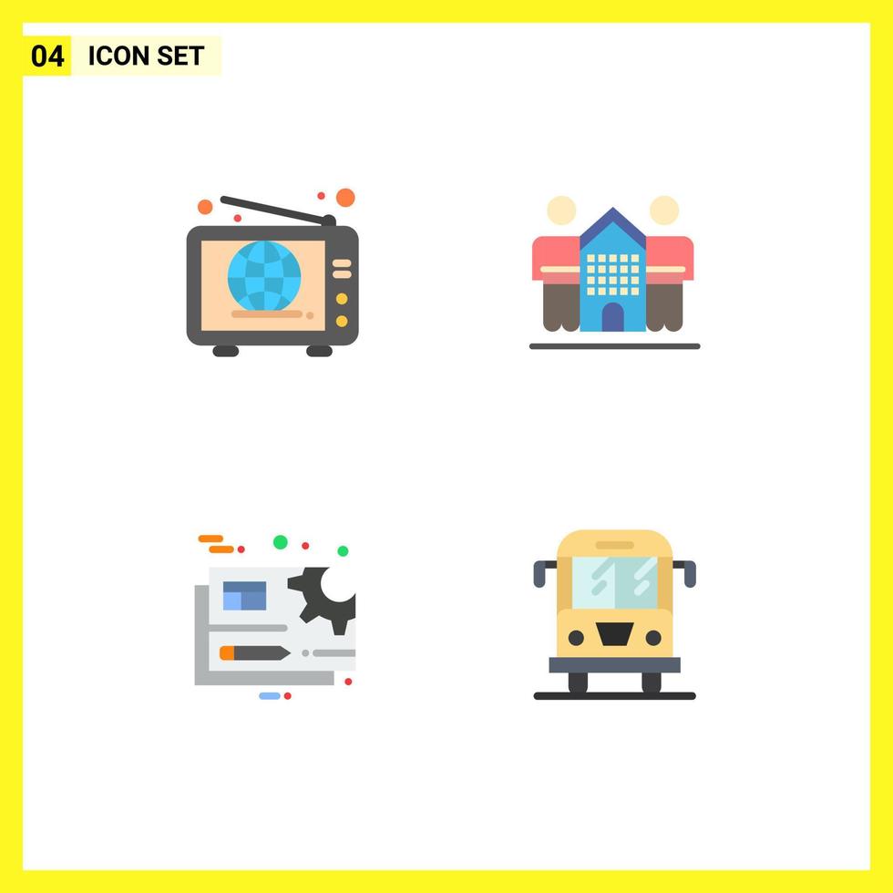 conjunto de ícones planos de interface móvel de 4 pictogramas de notícias de documentos da web, amigos, engrenagem, elementos de design de vetores editáveis