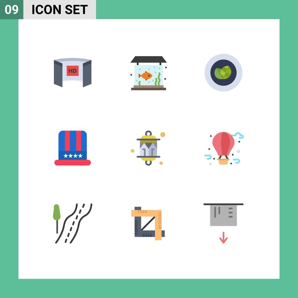 conjunto de 9 sinais de símbolos de ícones de interface do usuário modernos para celebração de coroa de tanque americano elementos de design de vetores editáveis