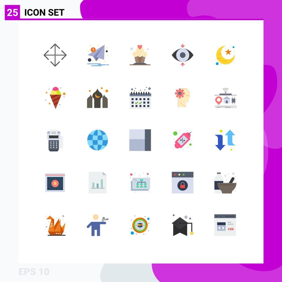 grupo de símbolos de ícone universal de 25 cores planas modernas de celebração de bolo muçulmano do ramadã foco elementos de design de vetores editáveis